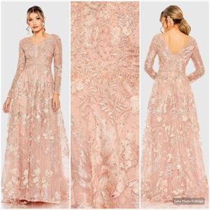 MAC DUGGAL  20214 Pink Embellished Long Sleeve V Neck A Line Gown